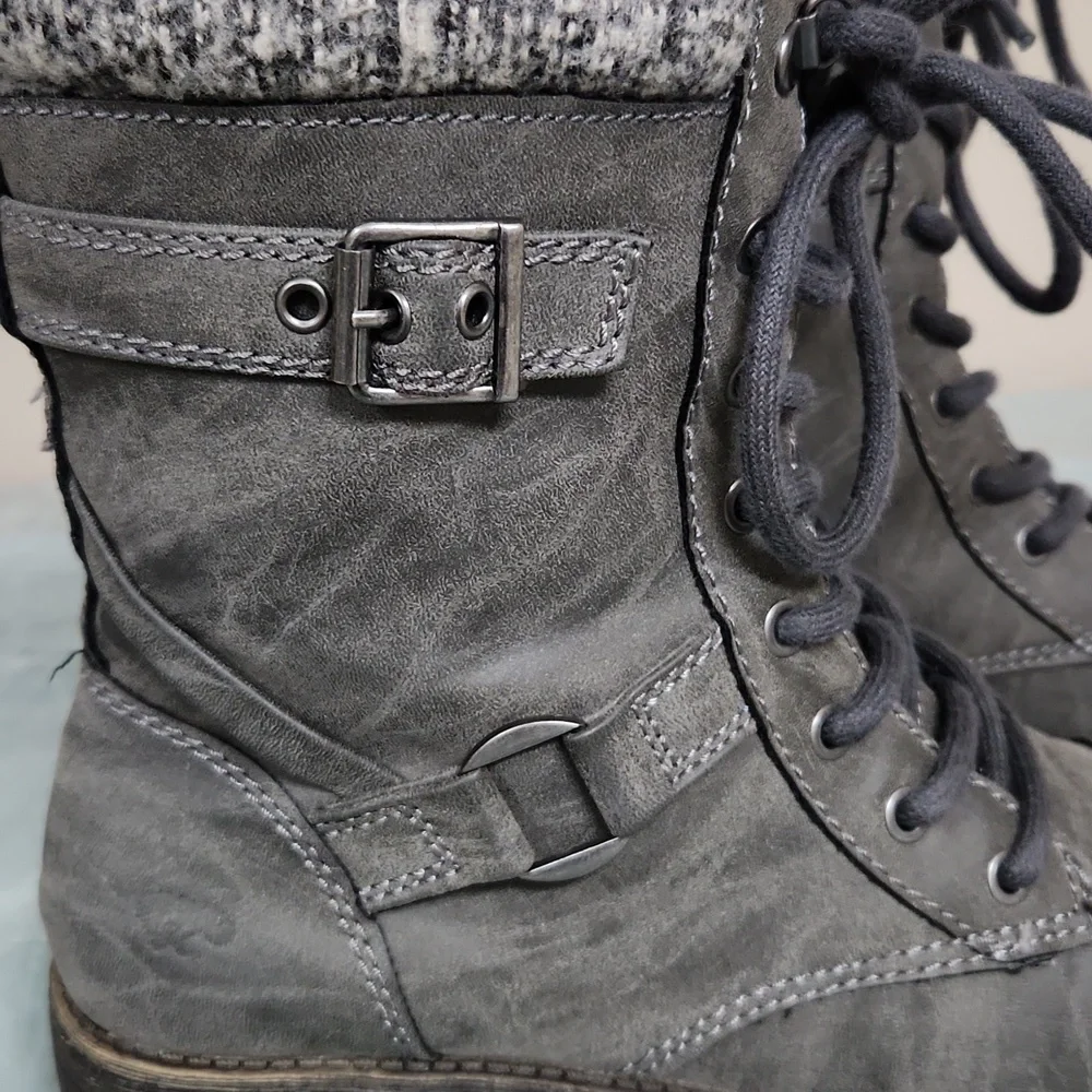 Rocket Dog Thunder Gray Leather Boots women's Size 11 - Picture 5 of 11